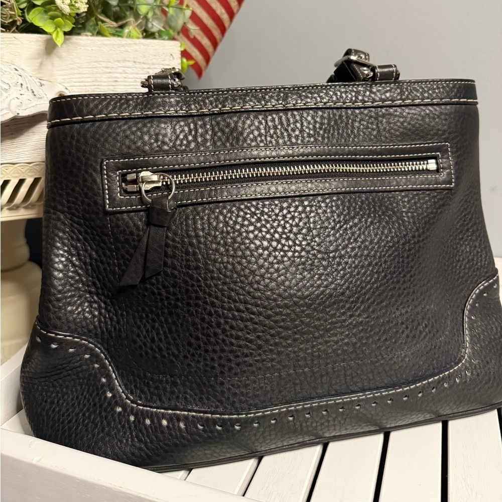 COACH Vintage “k043-5055 Soft Black PEBBLED Leather HAMPTON Satchel Handbag EUC - Picture 2 of 10